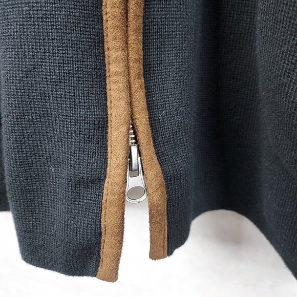 LRL Ralph Lauren Cardigan Women 1X Full Zip Cotton Sweater Black Knit Brown Trim - Picture 9 of 13